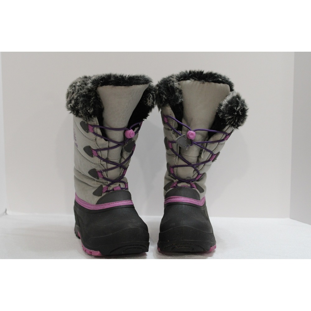 Kamik Girls Gray Purple Faux Fur Trim Waterproof Winter Snow Boots Size 1